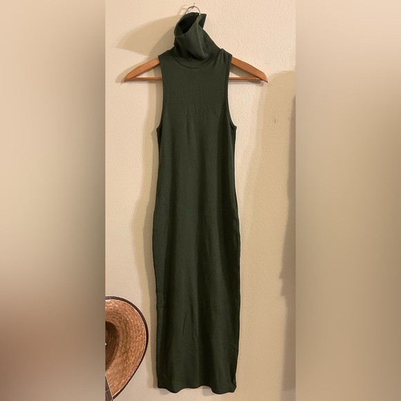 SOLDNWT Zara sleeveless turtleneck ribbed dress olive green small - Picture 7 of 9